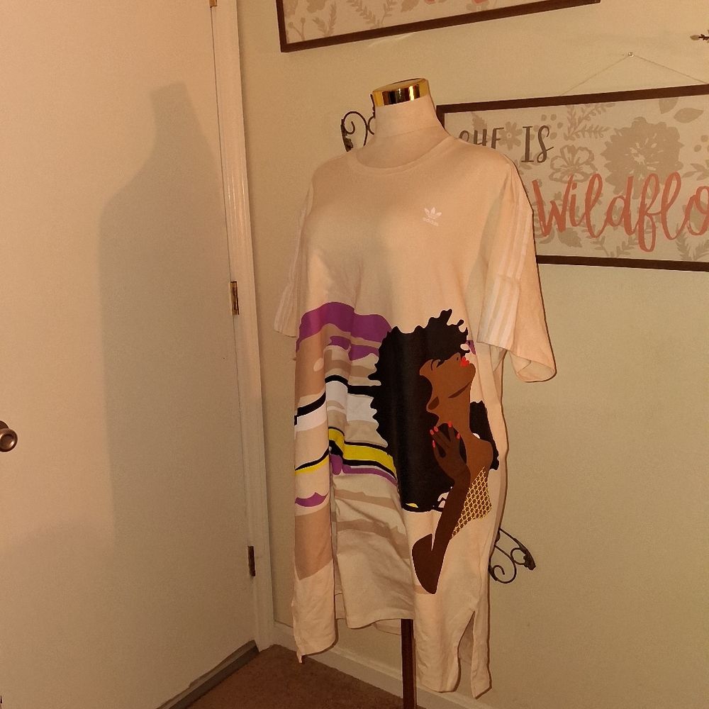 Adidas Cream Graphic T-Shirt Dress